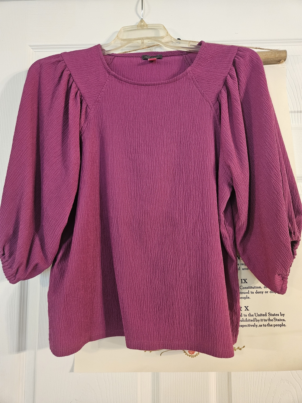 Vince Camuto Raspberry Puff Sleeve Textured Top